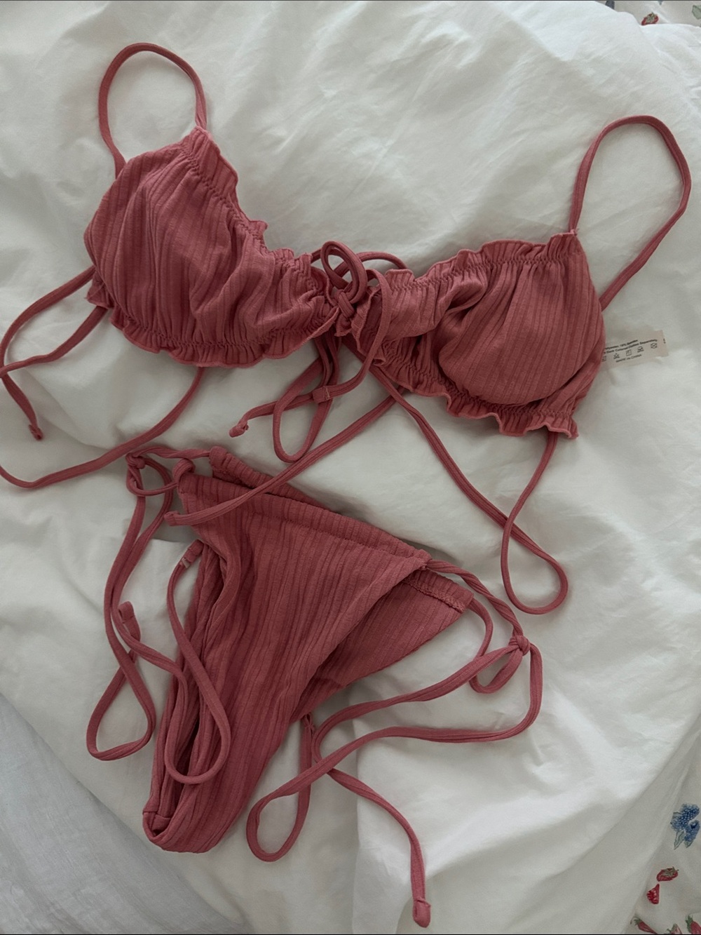 Women’s Ribbed Tie-Front Bikini in Dusty Rose